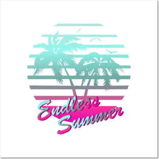 80s RETRO TROPICAL OCEAN ON A 80'S BLUE SUN BACKGROUND T-Shirt Posters and Art